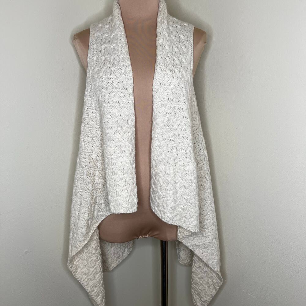 Carraig Donn Cardigan Vest L/XL Womens Merino Wool Cable Knit Open Front Ireland